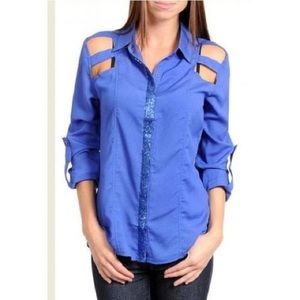 Ink Blue cold shoulder blouse